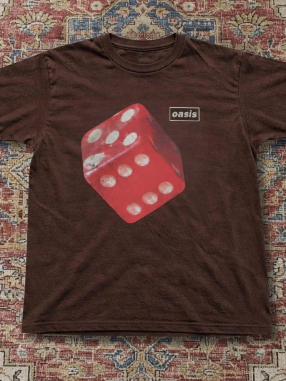 Oasis Brown Tee with Red Dice Graphic T-Shirt